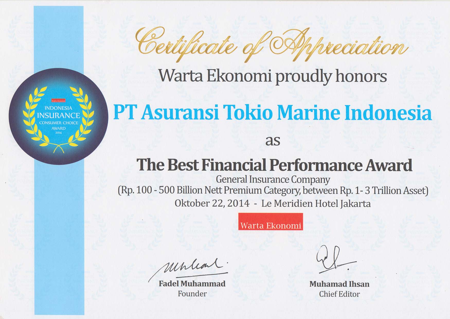 awards tokio marine indonesia an insurance company performance award